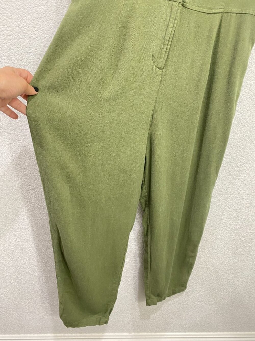 Old Navy Linen Blend Button Front Jumpsuit Boho Olive Green Medium - Picture 4 of 8